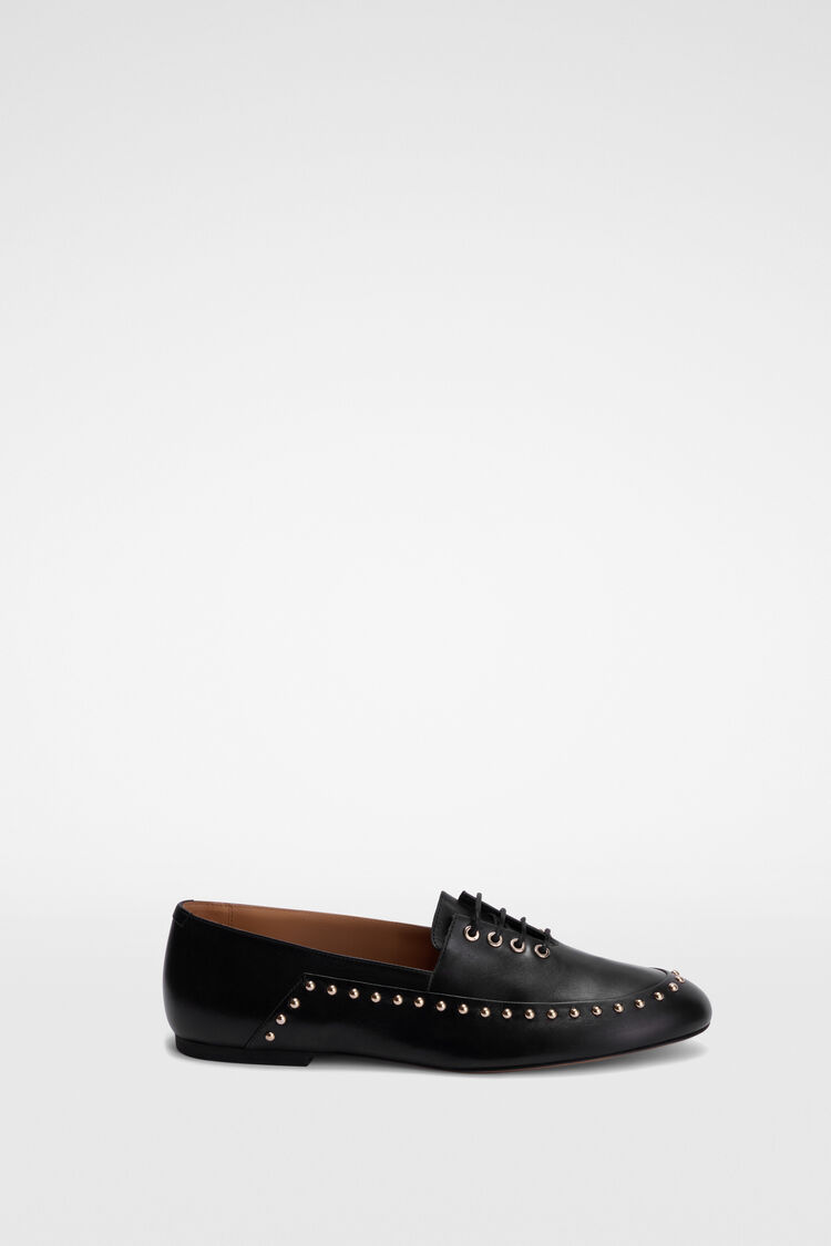 Jil Sander Elyss Loafer in black leather, angled view showing vamp and heel