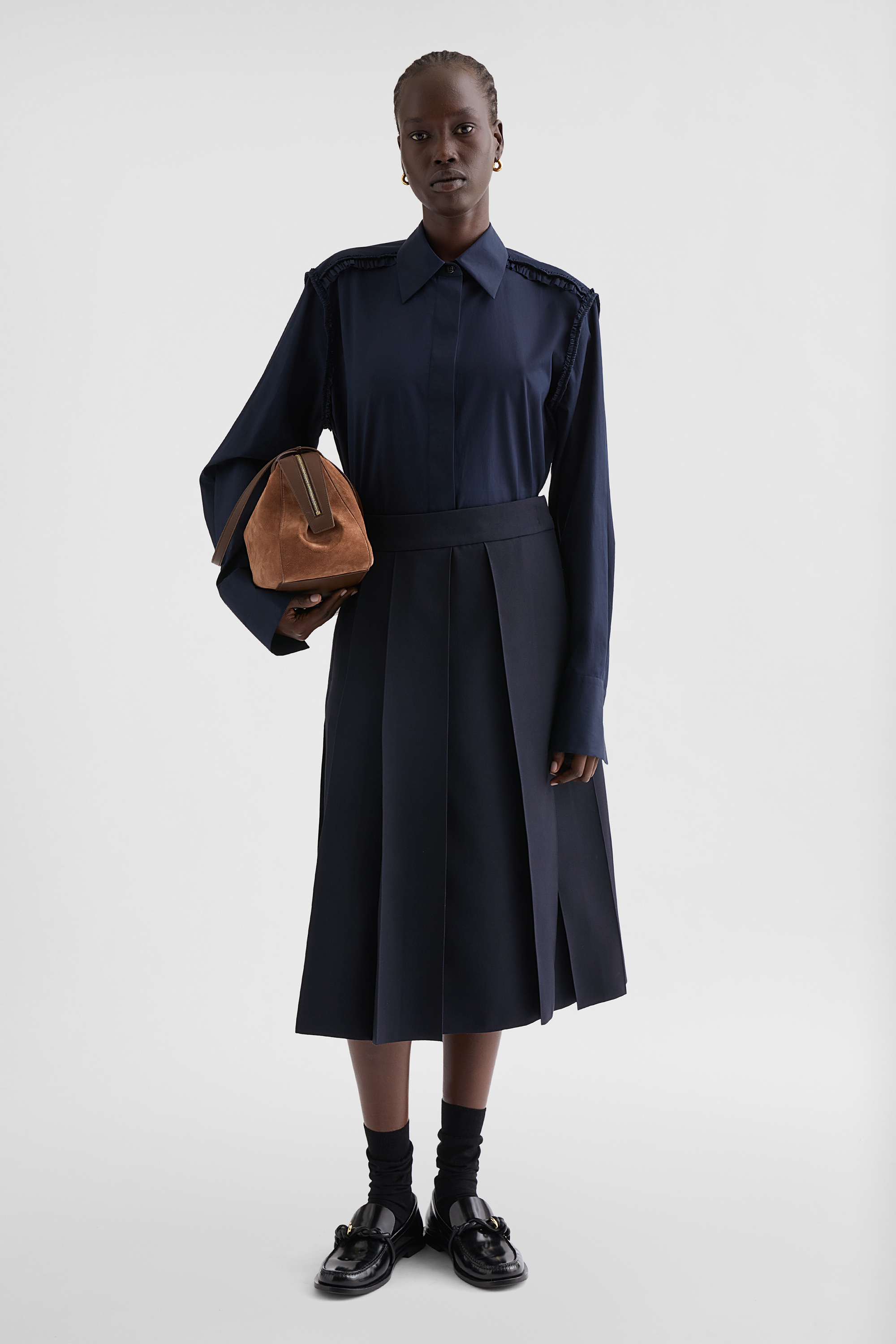 Cotton Poplin Ruffle Shirt