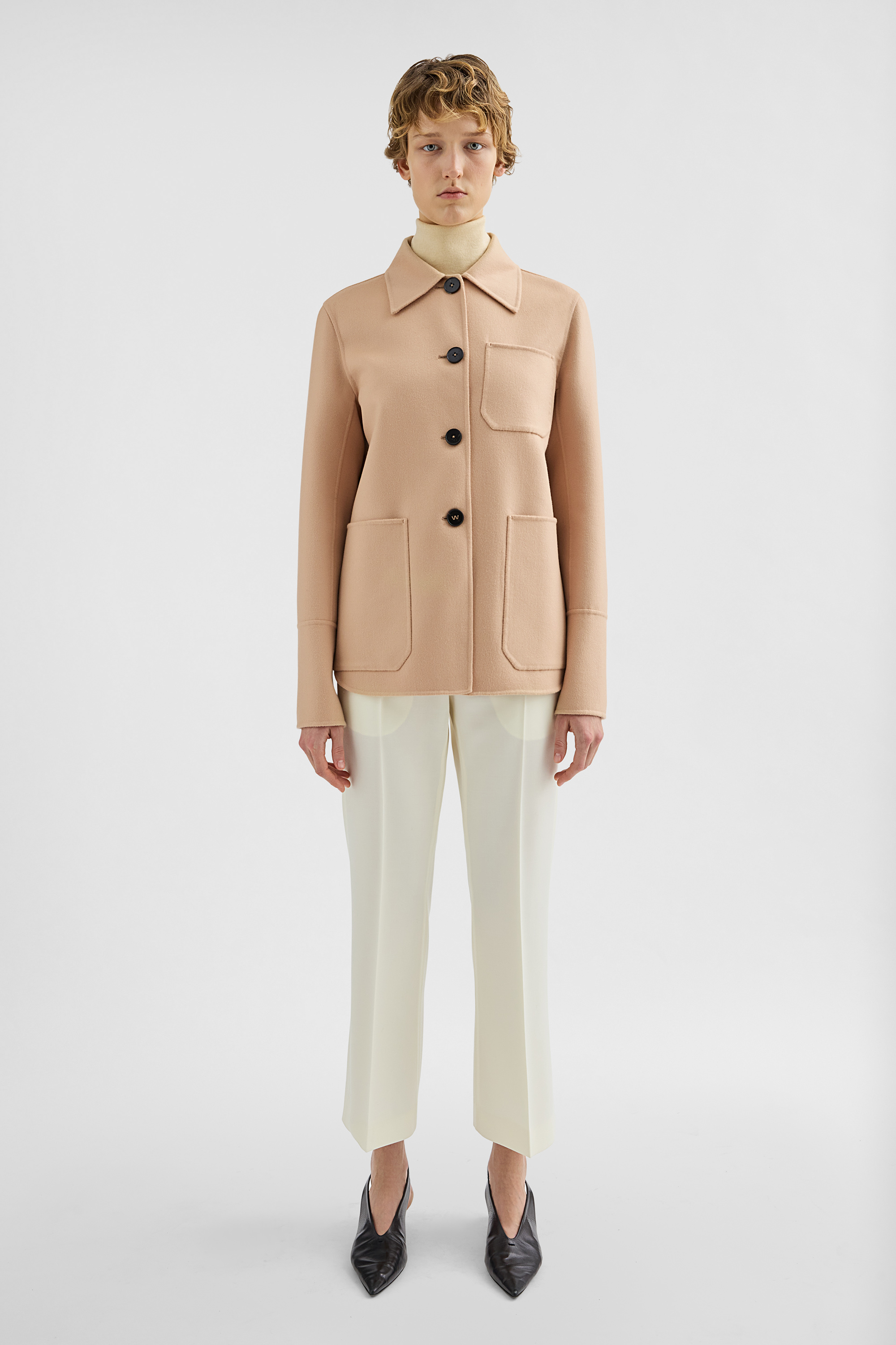 jil sander ウールオーバーシャツ　カシミヤ混　ベージュ Lightweight Cashmere Overshirt Woman | Jil Sander Official Online