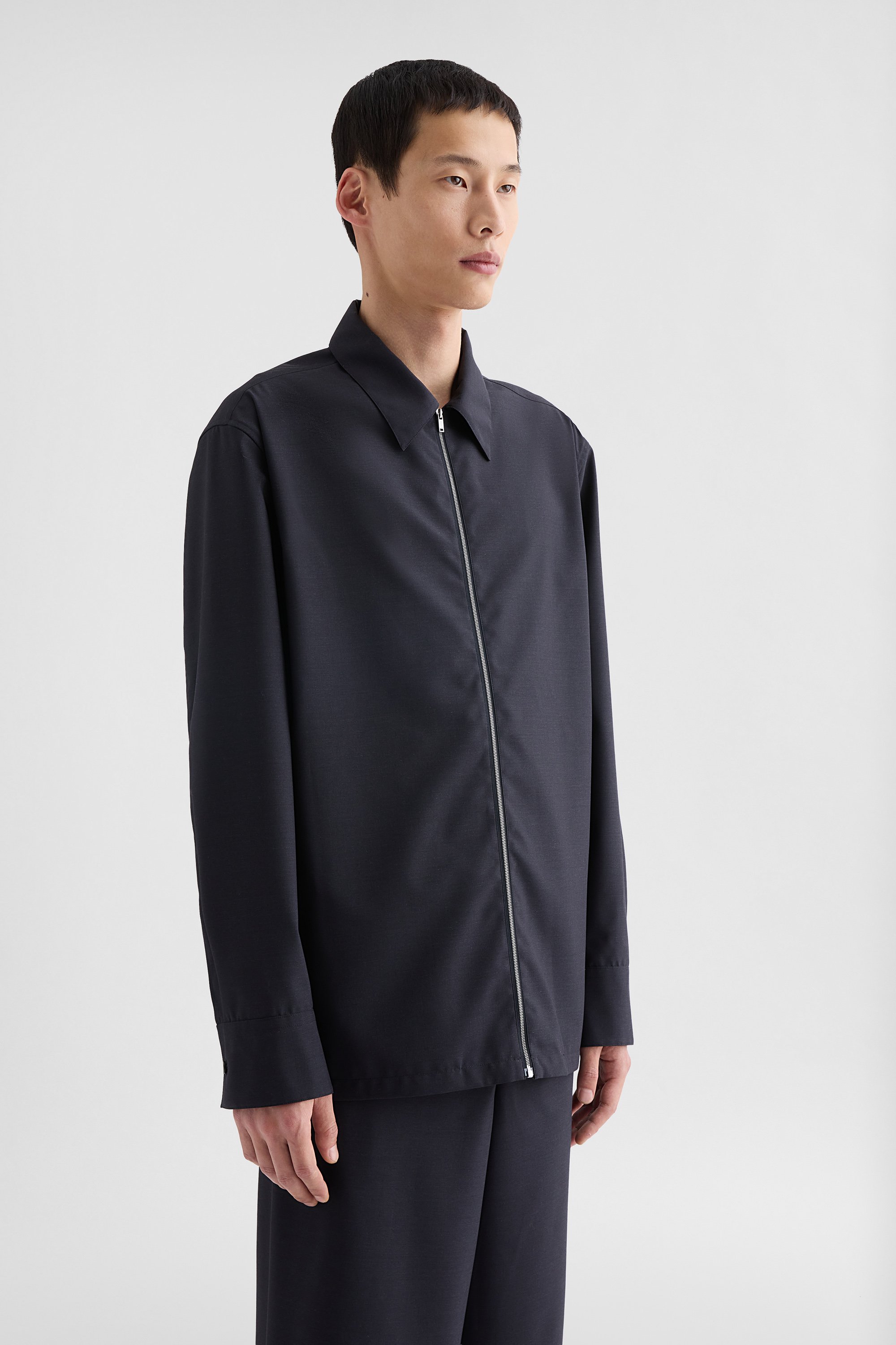 JIL SANDER zip シャツ ポリエステル 40 ダークグリーン Jil Sander Men's Nylon Zip Through Overshirt Dark Green