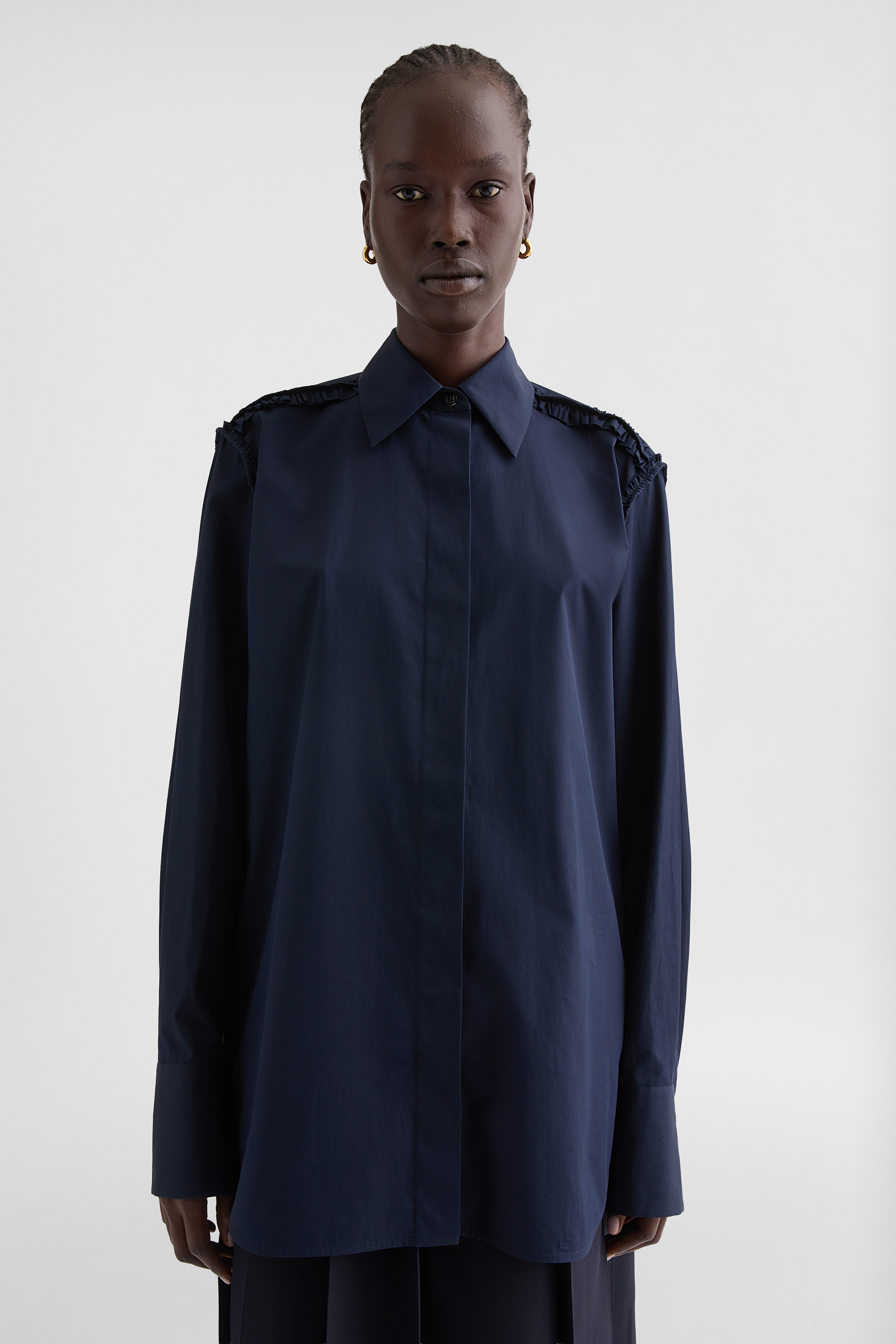 Cotton Poplin Ruffle Shirt