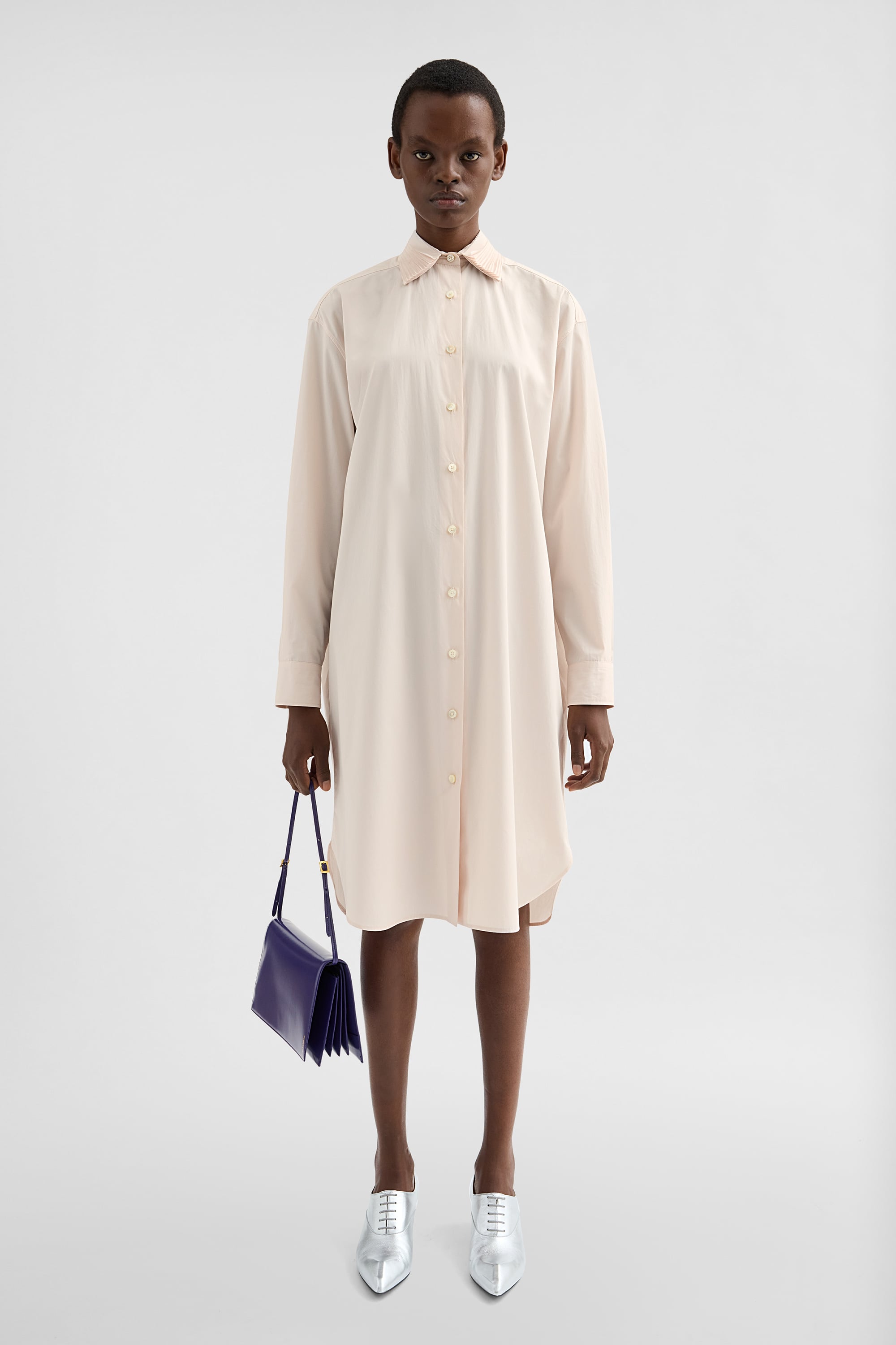 Jil Sander Cotton Poplin Shirt Dress with Multi-Layered Collar