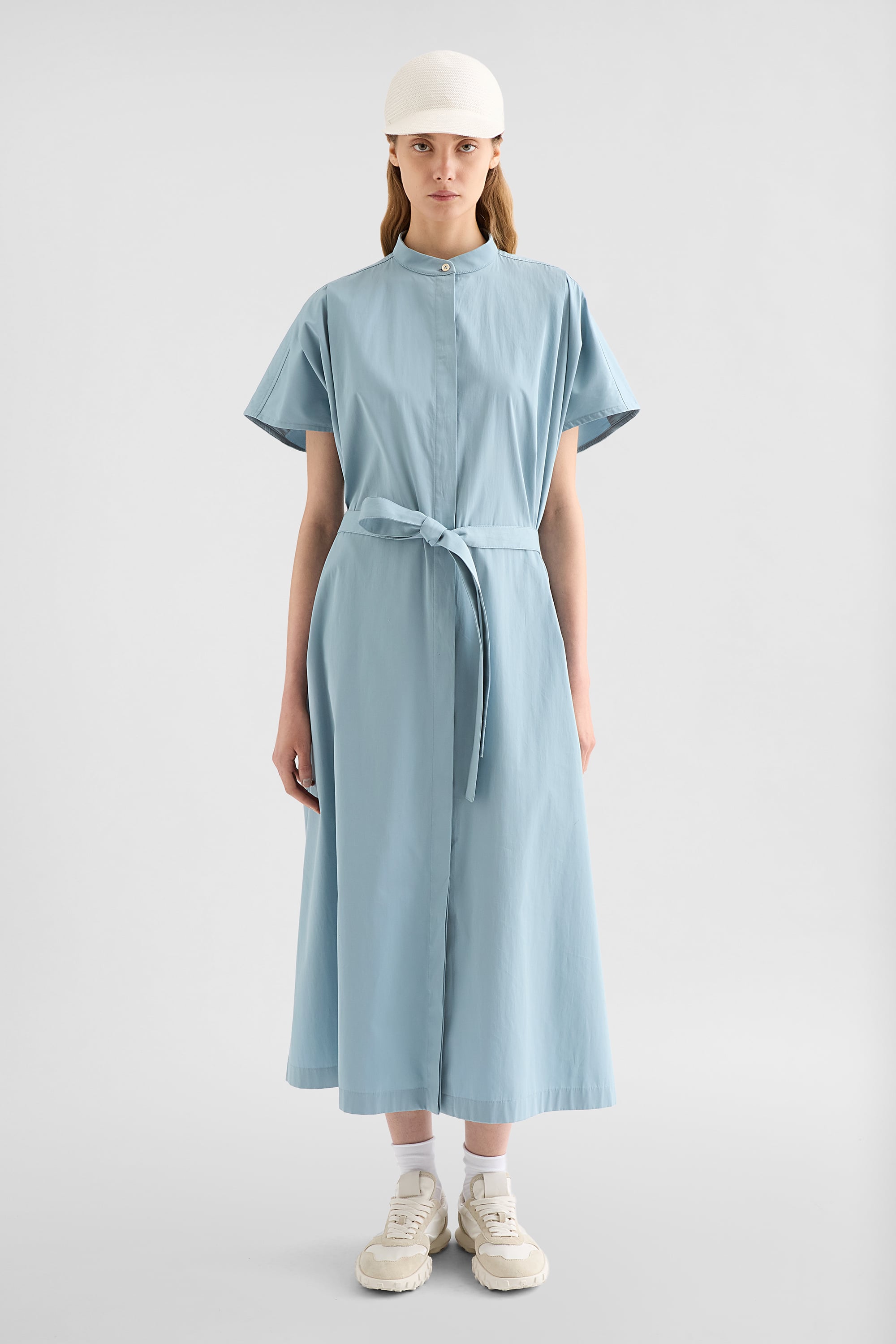 Jil Sander - Cotton Poplin Belted Dress, Woman, Blue, Size: 8