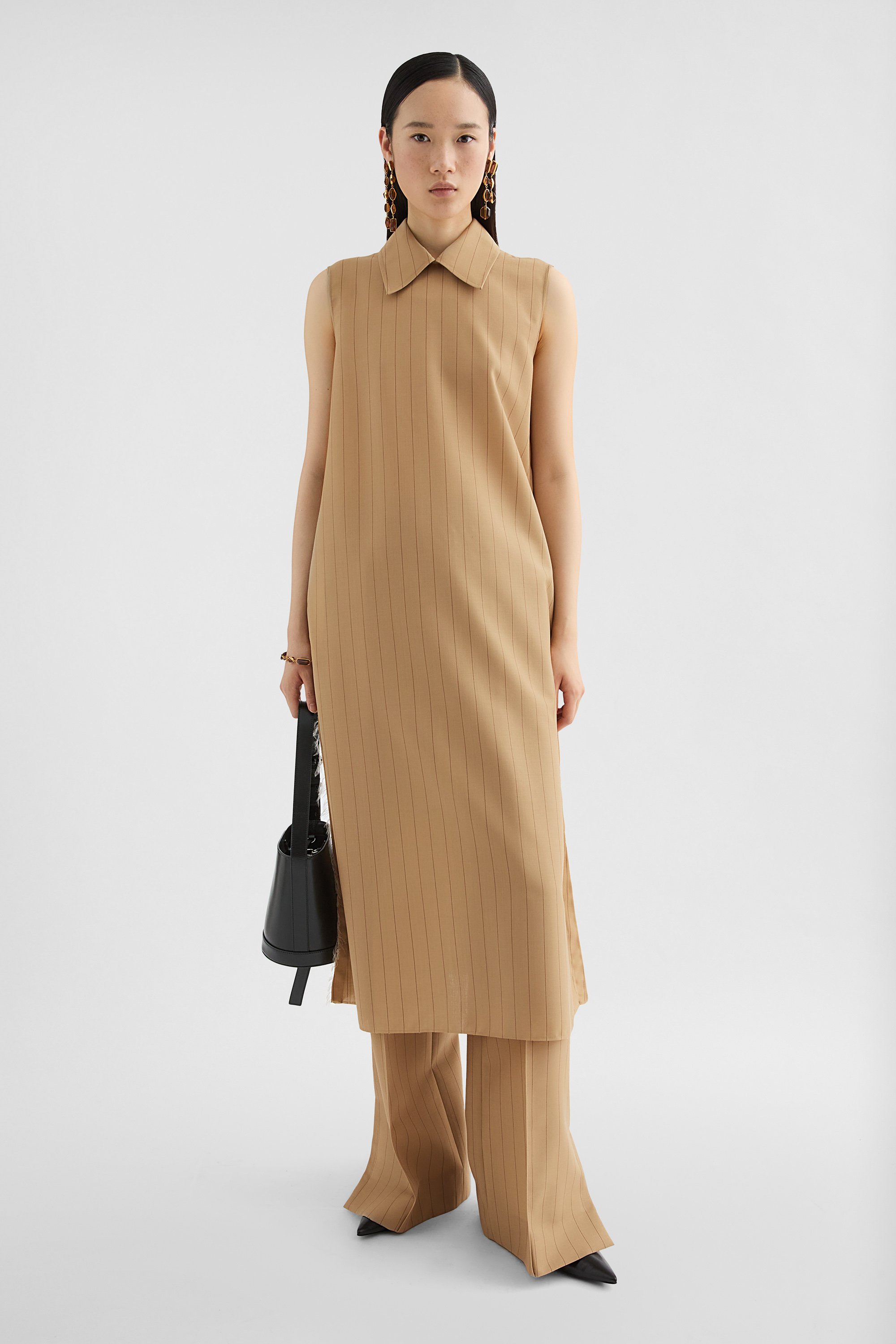 Wool Blend Pinstripe Shirt Dress - Dresses - Image 1