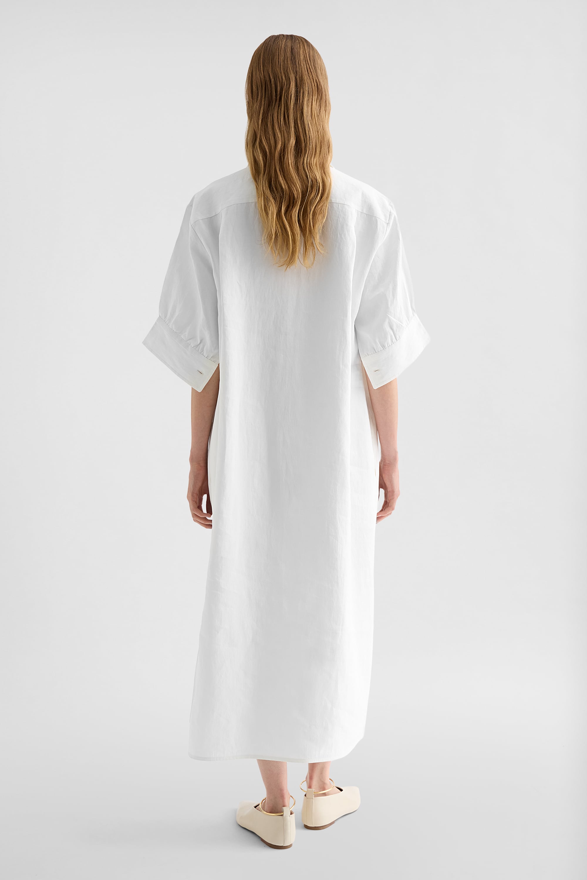 jil sander white shirt dress Gathered cotton-poplin midi dress - white
